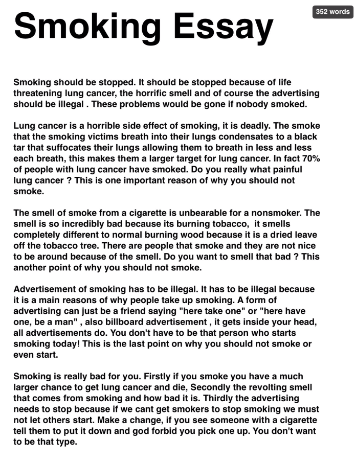 should cigarette smoking be banned in public places essay